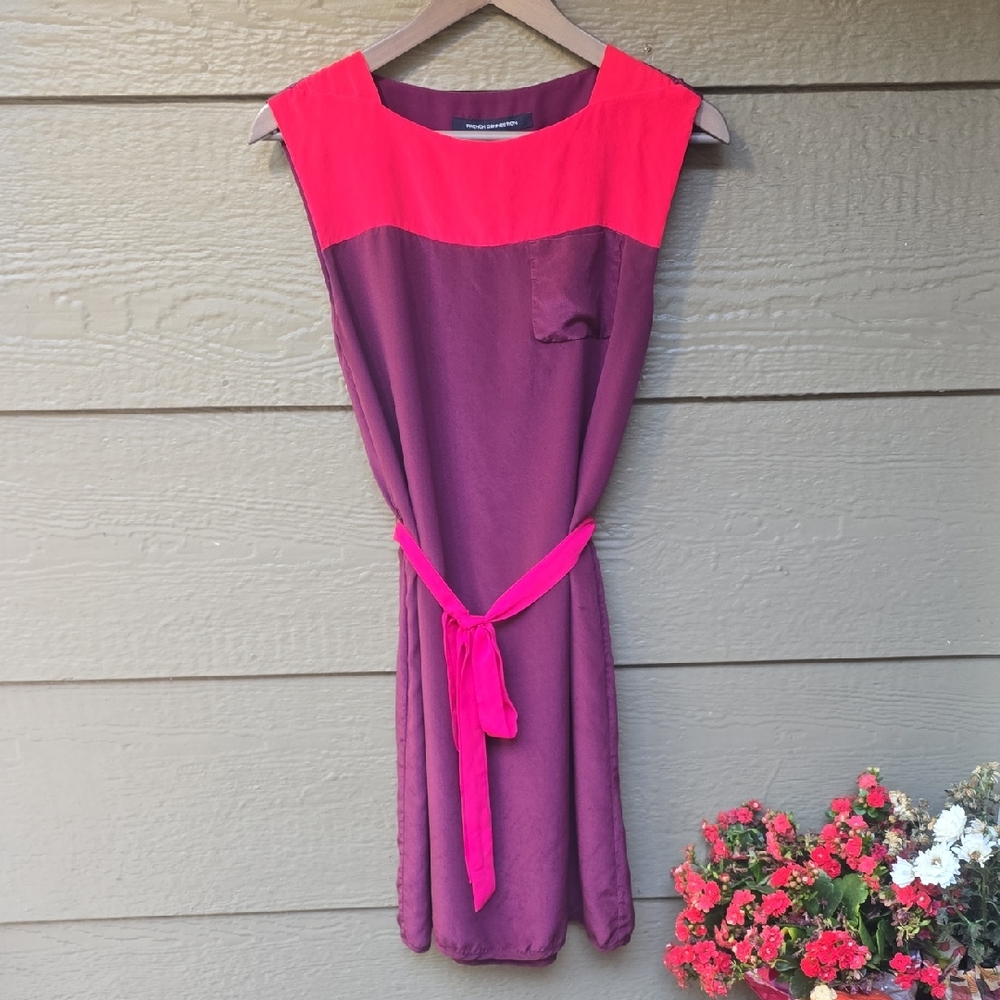 French Connection Burgundy Pink Dress Silk 0